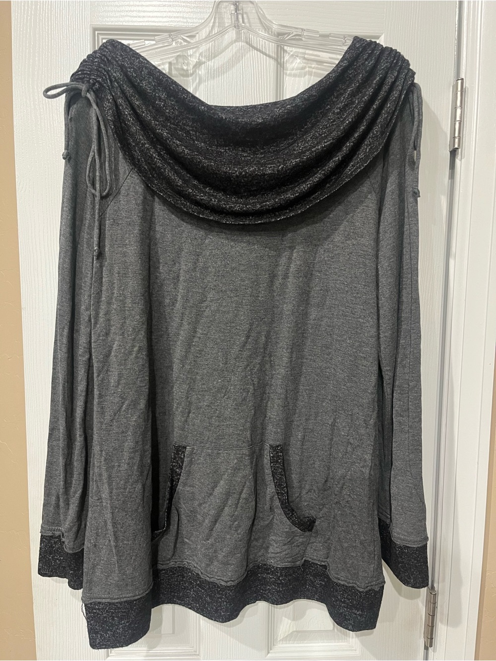 Maurices Gray off the shoulder or Cowl Neck Sweater with Contrast Trim